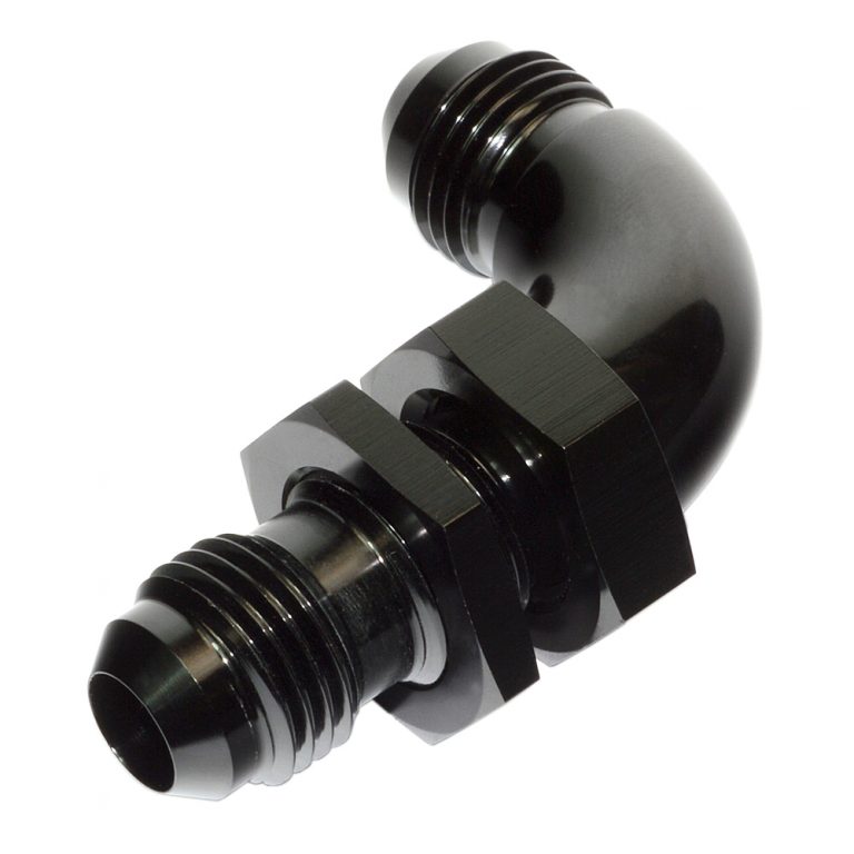 15872 – Bulkhead Fitting, An-6 Male To An-6 Male, 90° Swept, Black 